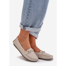 S.Barski Mocassins en cuir plat avec un ornement de S. barski LR51-547 beige 1