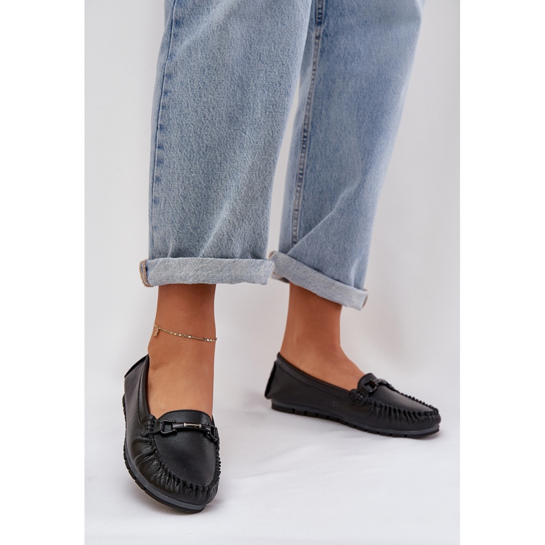 S.Barski Mocassins en cuir plat avec un ornement de S. barski LR51-547 noir 2