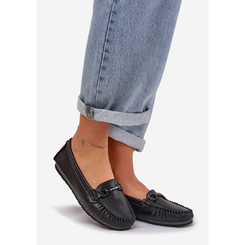 S.Barski Mocassins en cuir plat avec un ornement de S. barski LR51-547 noir 1