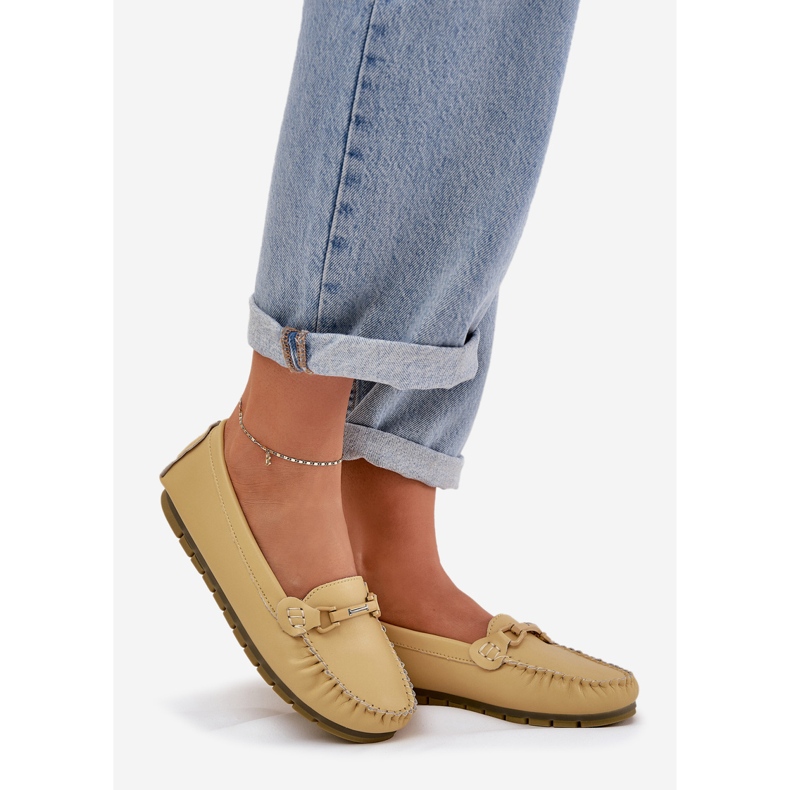 S.Barski Mocassins en cuir plat avec décoration S. Barski LR51-547 jaune 1