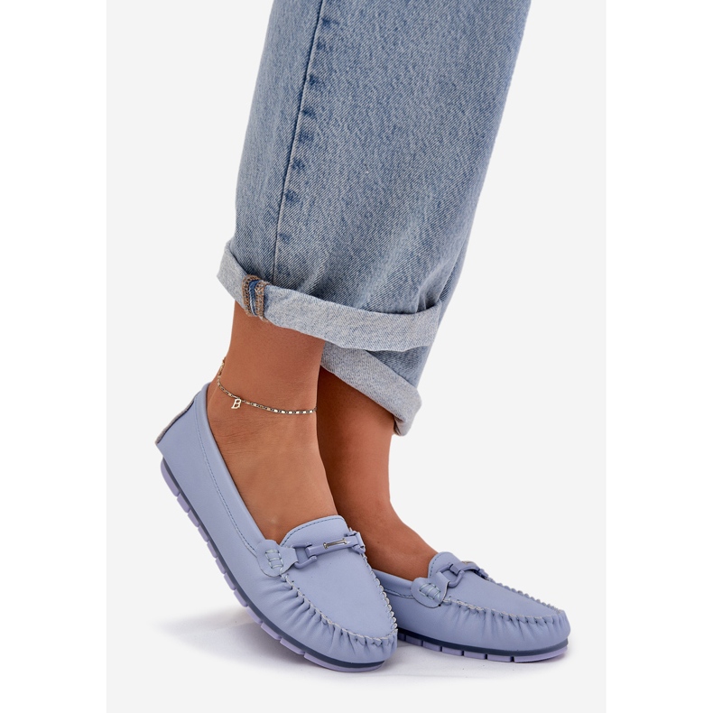 S.Barski Mocassins en cuir plat avec un ornement de S. barski LR51-547 bleu 1 S.Barski Mocassins en cuir plat avec un ornement de S. barski LR51-547 bleu 1