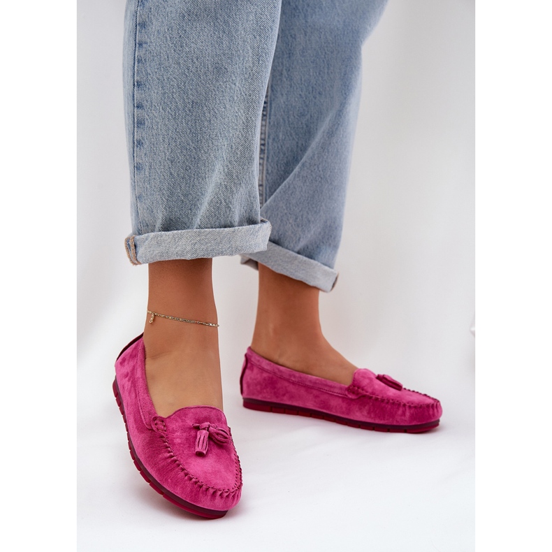 S.Barski Flat Classic Classic Suede Moccasins S. Barski LR51-548 Fuksja rose 2