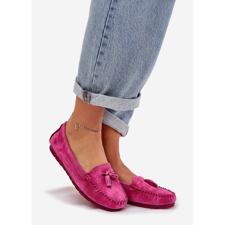 S.Barski Flat Classic Classic Suede Moccasins S. Barski LR51-548 Fuksja rose 1