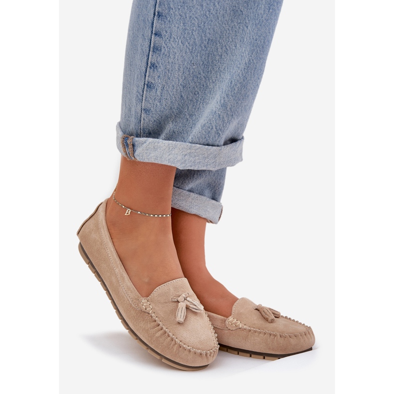 S.Barski Flat Classic Classic Suede Moccasins S. Barski LR51-548 Beige 1