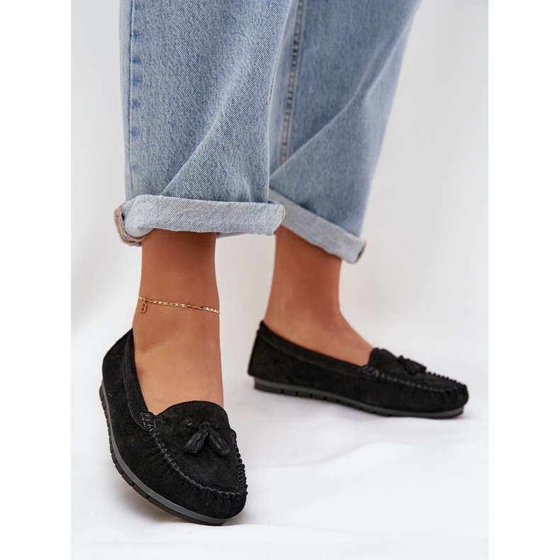 Flat Classic Classic Suede Moccasins S.Barski LR51-548 Black noir 2