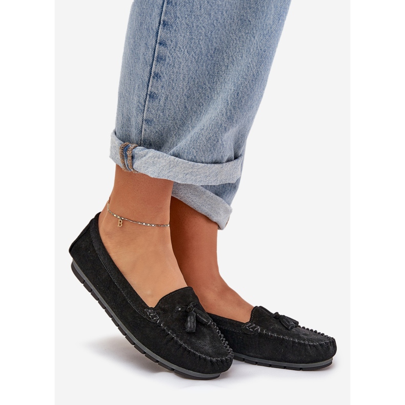 Flat Classic Classic Suede Moccasins S.Barski LR51-548 Black noir 1