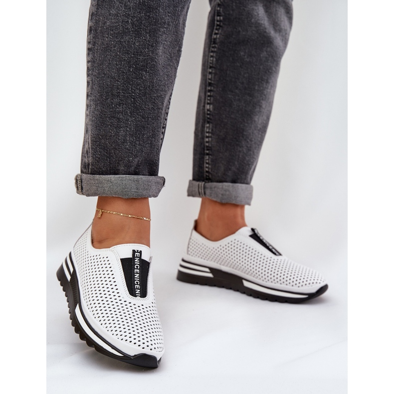 S.Barski Chaussures féminines tachées en cuir naturel S. Barski LR51-672 Blanc 2