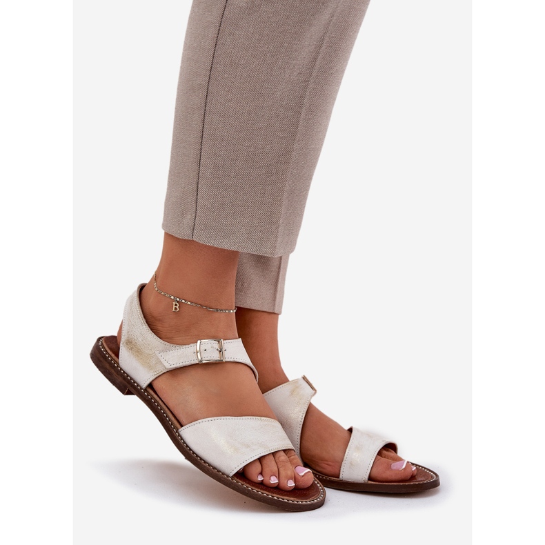 Sandales féminines plates en cuir Zazoo 3014 Zloty Wiped doré 1