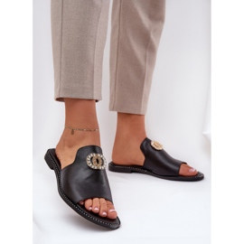 Les tongs pour femmes en cuir élégant avec décoration zazoo 3008 noir 2