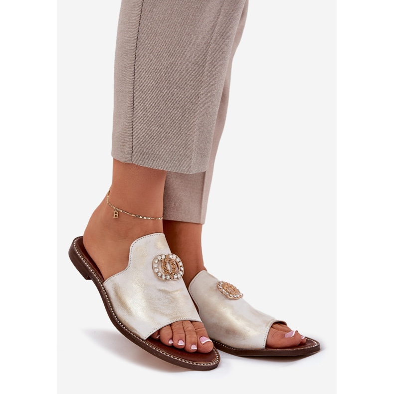 Les tongs pour femmes en cuir élégant avec un Zazoo 3008 Zloty, essuyé d'or 1