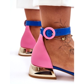 Sandales Cuir Sur Talons Doré Laura Messi 2143 Rose-Bleu 4
