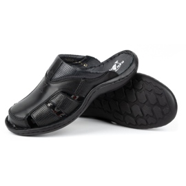 Kampol Tongs en cuir pour hommes 224KAM, noir 5