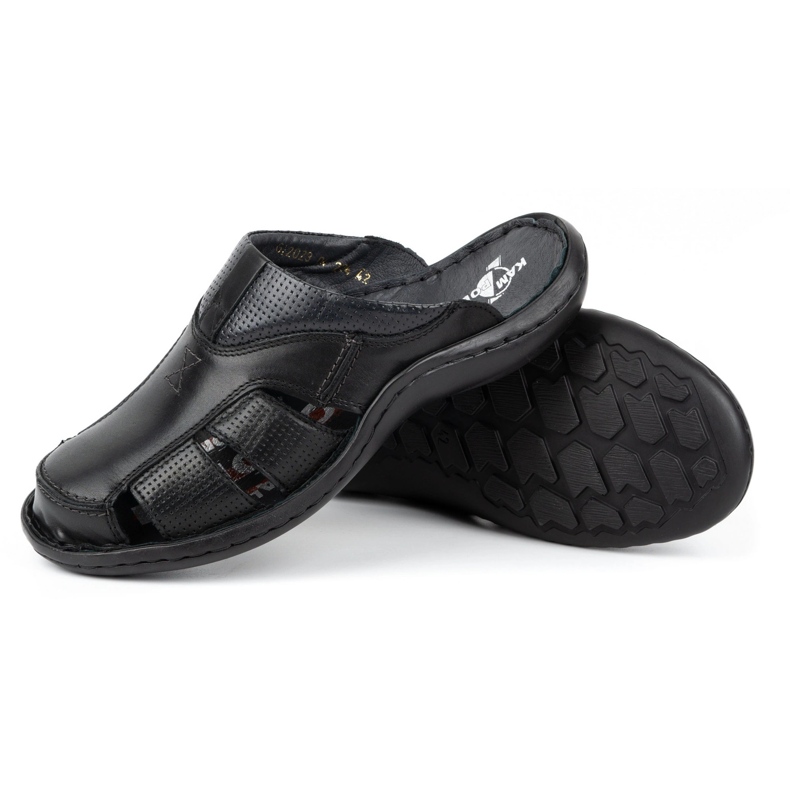 Kampol Tongs en cuir pour hommes 224KAM, noir 5