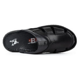 Kampol Tongs en cuir pour hommes 224KAM, noir le noir 6