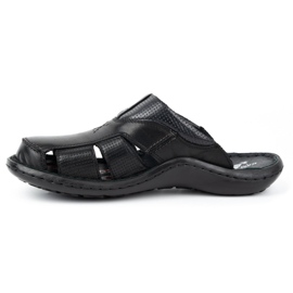 Kampol Tongs en cuir pour hommes 224KAM, noir 3