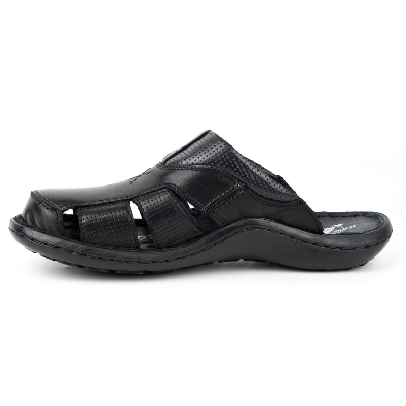 Kampol Tongs en cuir pour hommes 224KAM, noir 3