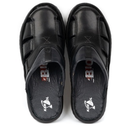 Kampol Tongs en cuir pour hommes 224KAM, noir 1