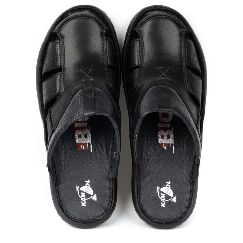 Kampol Tongs en cuir pour hommes 224KAM, noir 1