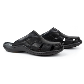 Kampol Tongs en cuir pour hommes 224KAM, noir 4