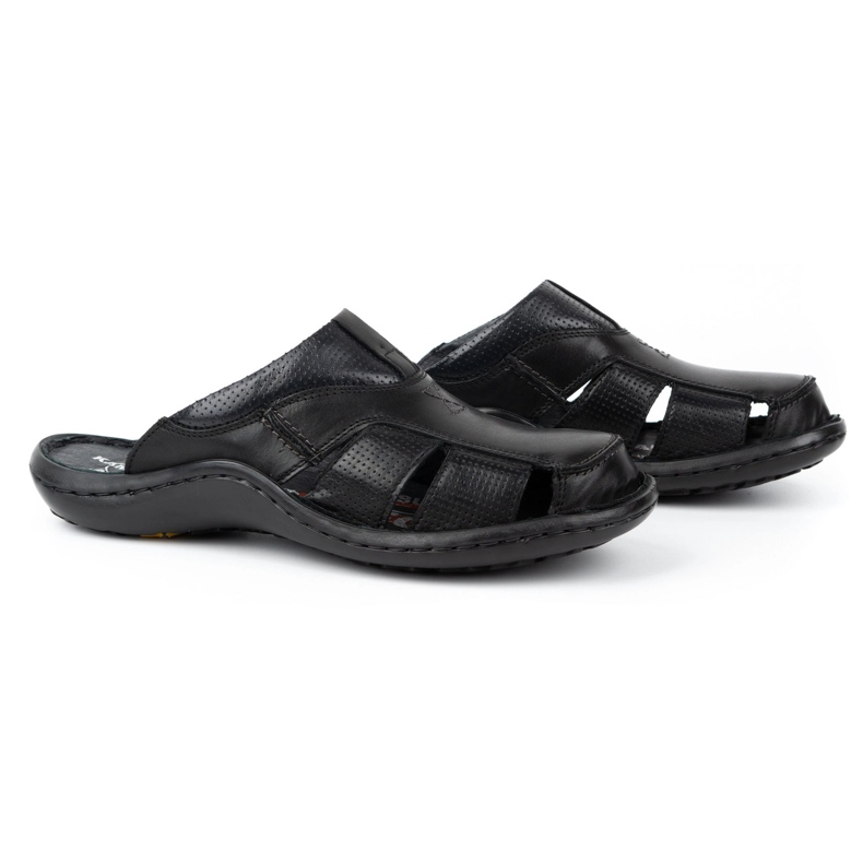 Kampol Tongs en cuir pour hommes 224KAM, noir 4
