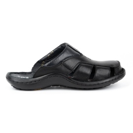 Kampol Tongs en cuir pour hommes 224KAM, noir 2