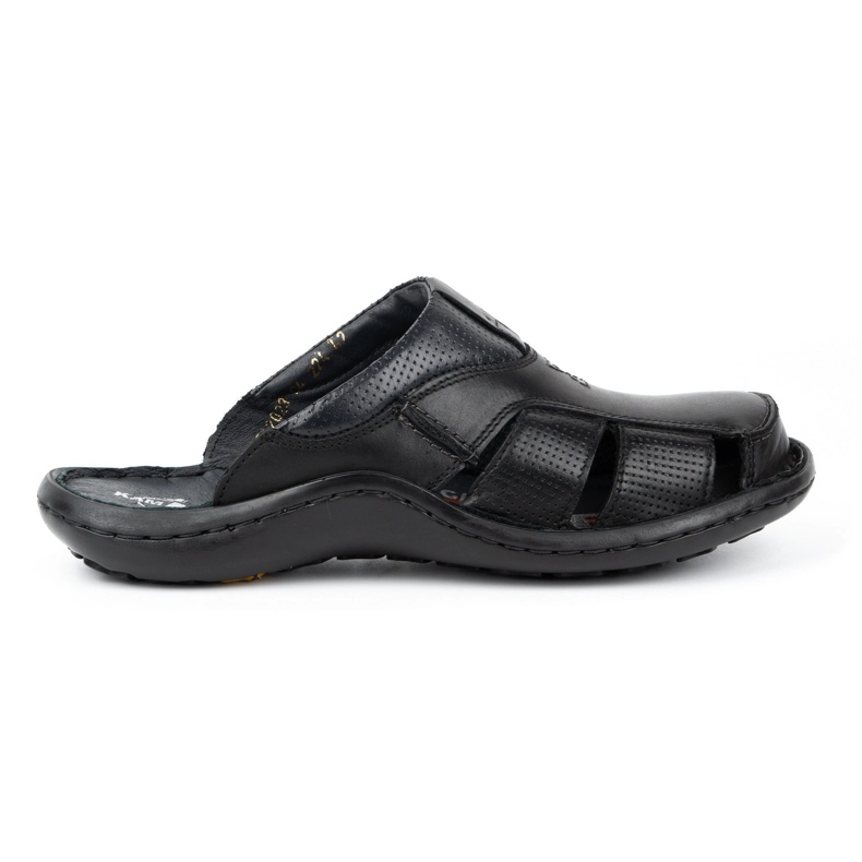 Kampol Tongs en cuir pour hommes 224KAM, noir 2