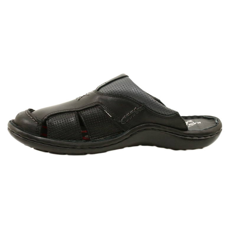 Kampol Tongs en cuir pour hommes 224KAM, noir 7