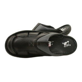 Kampol Tongs en cuir pour hommes 224KAM, noir 10