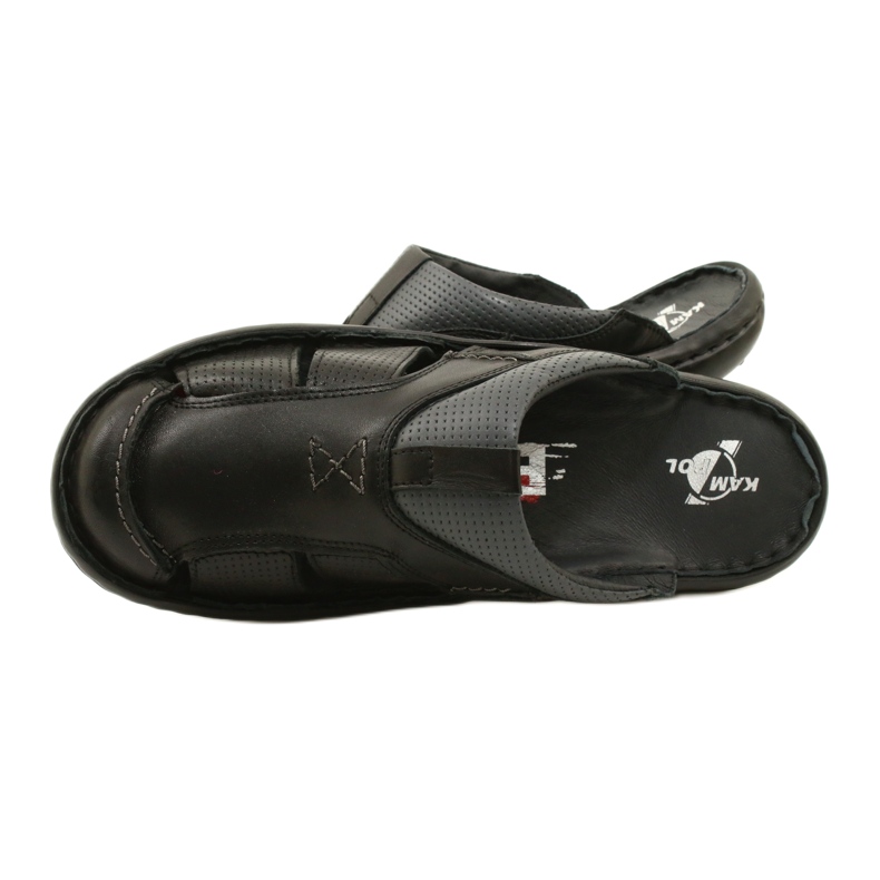 Kampol Tongs en cuir pour hommes 224KAM, noir 10