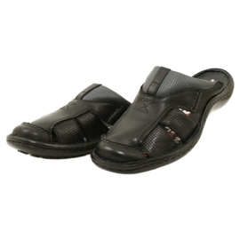 Kampol Tongs en cuir pour hommes 224KAM, noir 8
