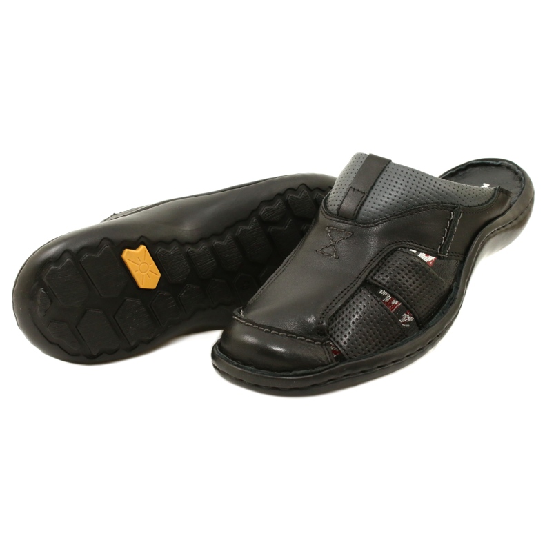 Kampol Tongs en cuir pour hommes 224KAM, noir 9
