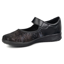But-Bal Chaussures velcro en cuir pour femmes avec un motif floral 696BB noir 1