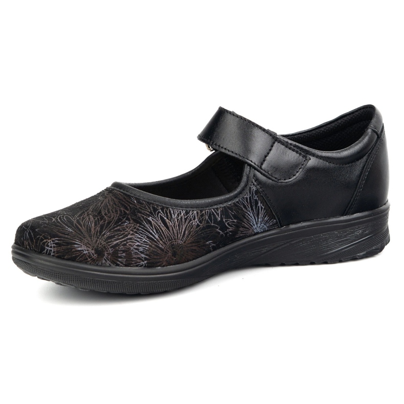 But-Bal Chaussures velcro en cuir pour femmes avec un motif floral 696BB noir 1