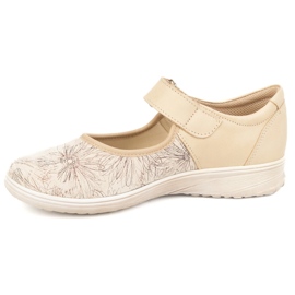 But-Bal Chaussures velcro en cuir pour femmes avec un motif floral 696BB beige 1