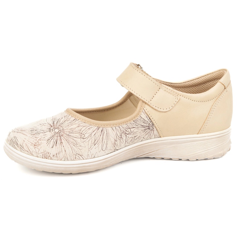 But-Bal Chaussures velcro en cuir pour femmes avec un motif floral 696BB beige 1