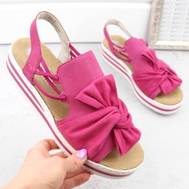 Sandales à plateforme confortables Rieker W RKR687 fuchsia rose 4