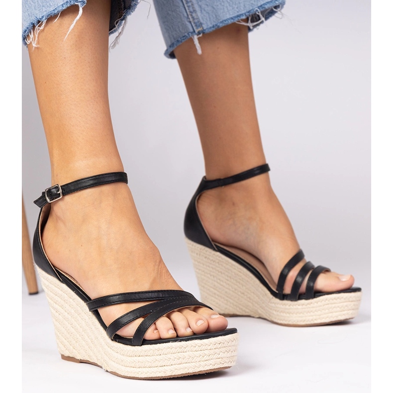 Sandales noires Espadrilles en coin 1