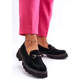 Vinceza Mocassins en cuir féminin noir en daim noir 2