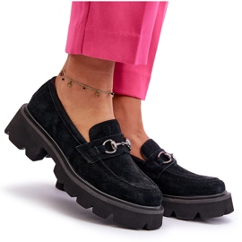 Vinceza Mocassins en cuir féminin noir en daim noir 5