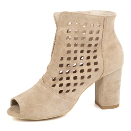 Exquisite Bottes en daim ouverte des femmes sur le poste beige 1554ex 1
