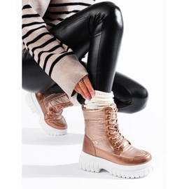 Boots de neige femme dorées à lacets 2