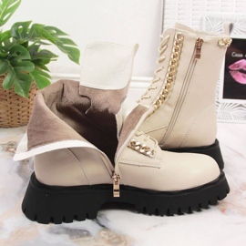 Bottines en cuir avec une chaîne isolée Artiker W HBH40 beige 9