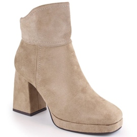 Bottines isolées en daim à talon haut et plateforme M.Daszyński W SAN24B, beige 7