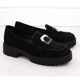 Mocassins femme avec décoration, daim noir Potocki 12420 le noir 1