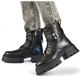 Bottines pour femmes en cuir noir GT-TL55B sur bloc et plateforme le noir 1 Bottines pour femmes en cuir noir GT-TL55B sur bloc et plateforme le noir 1