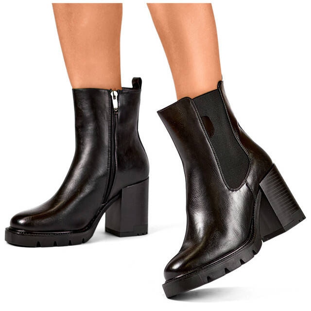 Bottines Chelsea isolées à talon haut pour femme, noir 24-12495B 1