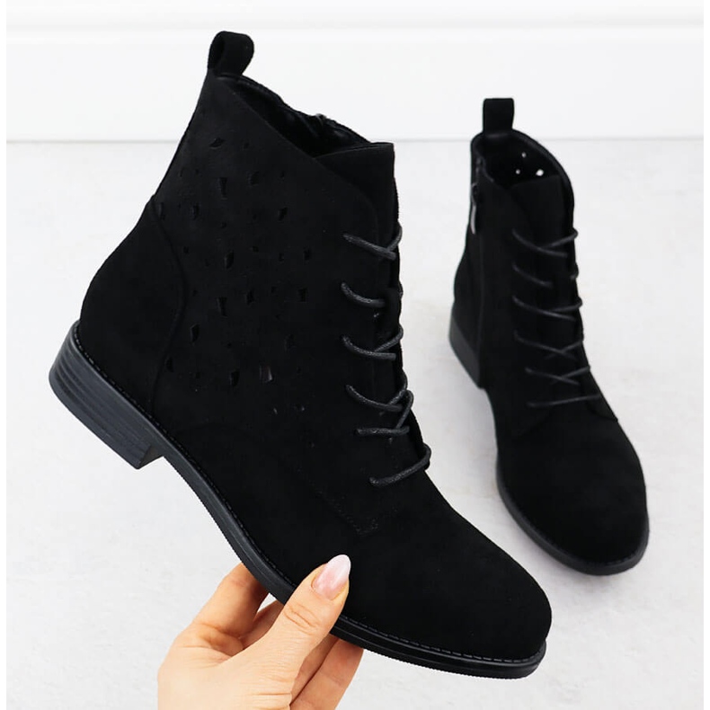 S.Barski Boots ouverts pour femmes en daim noir S. Barski HY51-136 1