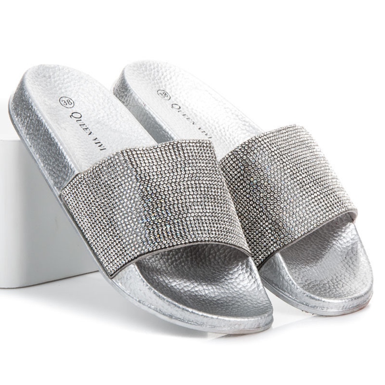 Queen Vivi Pantoufles Avec Cristaux gris 1