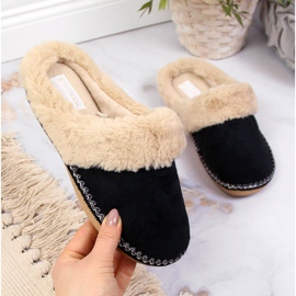 Chaussons femme Cloxx home noir avec fourrure le noir 2