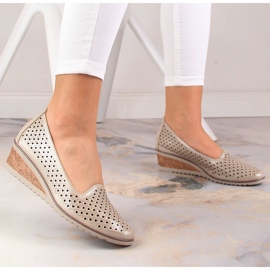 Chaussures compensées ajourées beige scintillant pour femme Potocki SZ12018 6